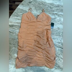 NWT Wild Fable Ruched Glitter Mini Dress Large Peach Bodycon Party